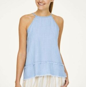 LOFT Blue Sleeveless Lyocell Halter Tank Top